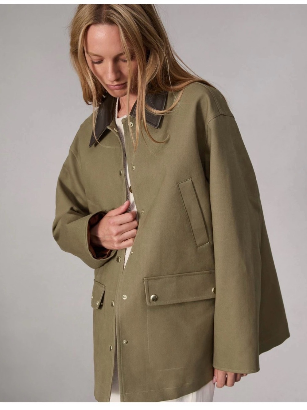 rag & bone CASSIDY COTTON JACKET Olive Green Coat with Dark Brown Leather Collar